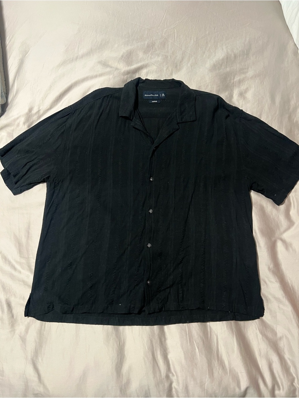 Abercrombie Fitch Camp Collar Cropped Shirt Black XL